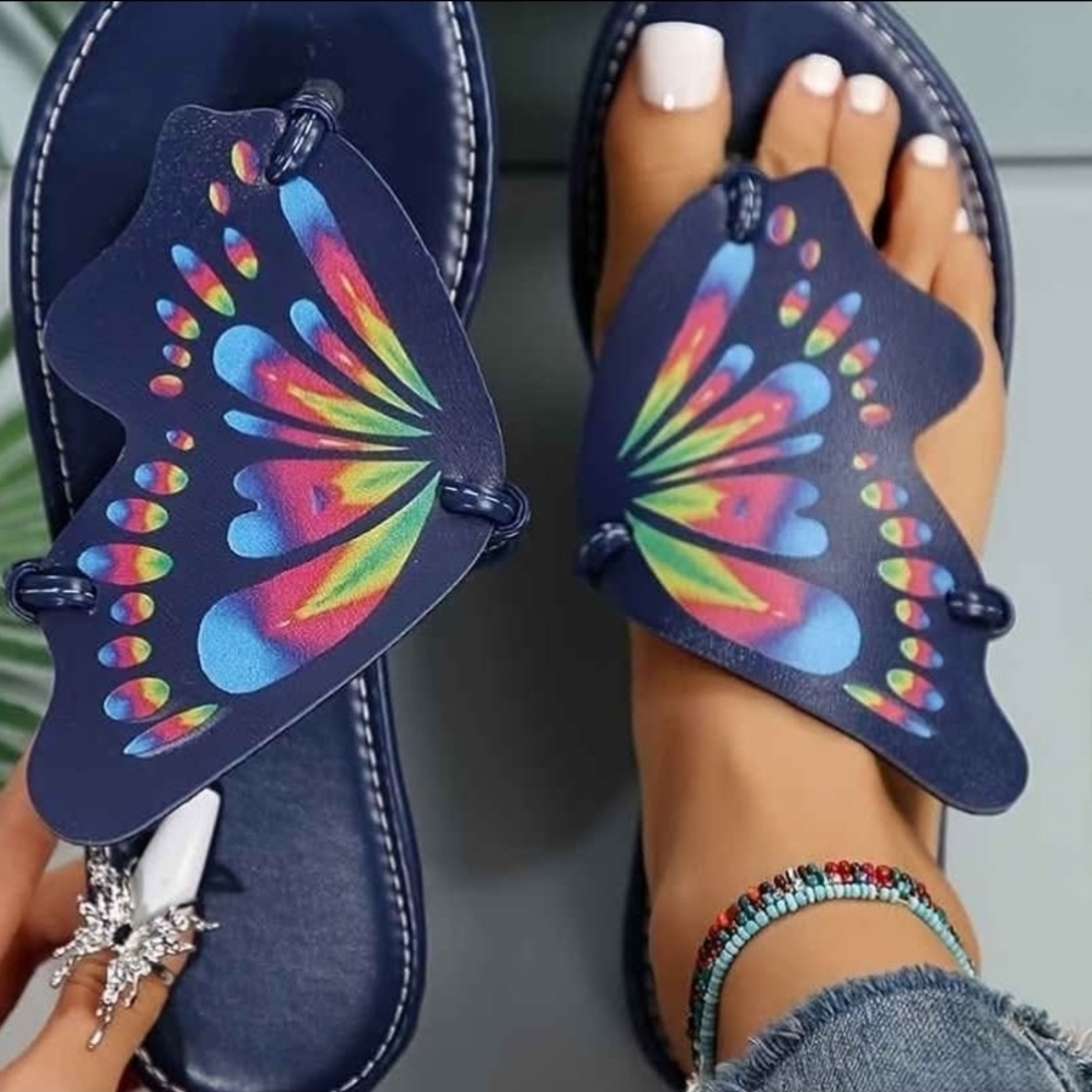 NWOT! Women’s Navy Butterfly Toe-Post Sandals - Unbranded